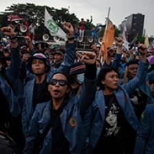 Protesters in Indonesia. 