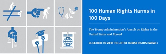 Human Rights Watch feature on Donald Trump's first 100 days of presidency.